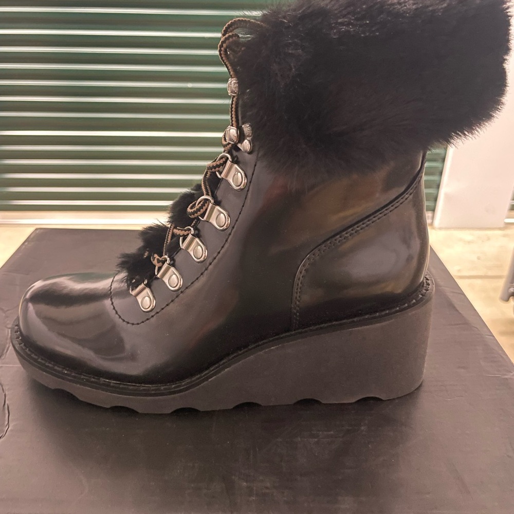 INC International Concepts Black Lace-Up Faux Fur Platform Ankle Boots